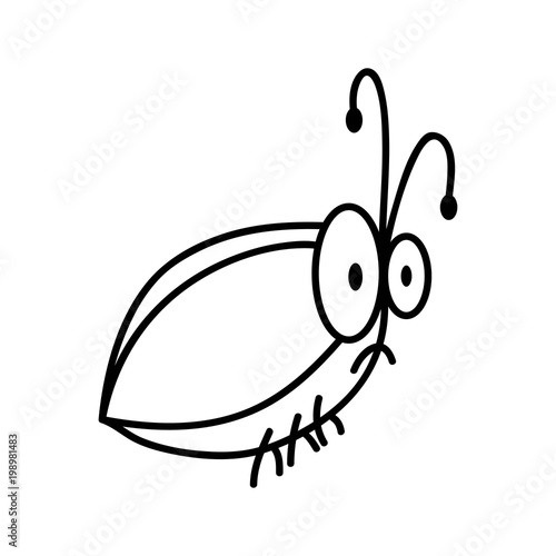Beetle on white background. Black outline. Vector cartoon illustration