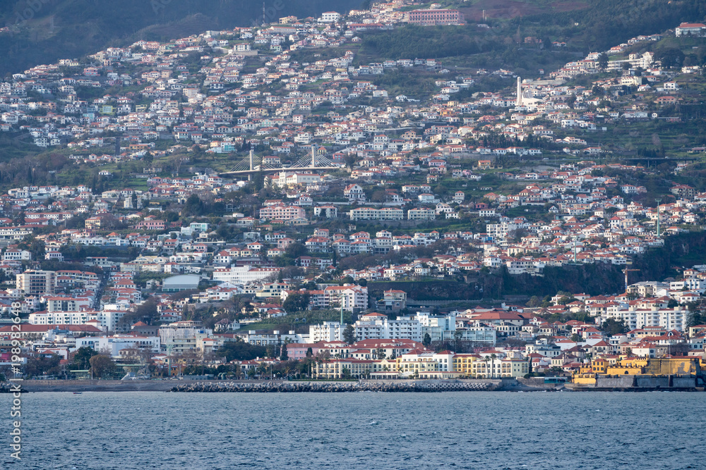 Panorama of Funchal in Madiera in late afternoon