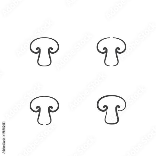 Mushroom icon outline stroke set flat design black and white color illustration isolated on white background, vector eps 10