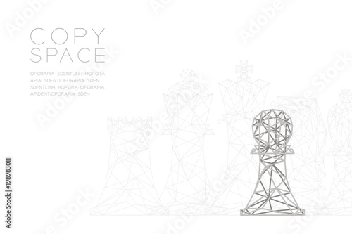 Chess Pawn wireframe Polygon silver frame structure, Business strategy concept design illustration isolated on black gradient background with copy space, vector eps 10