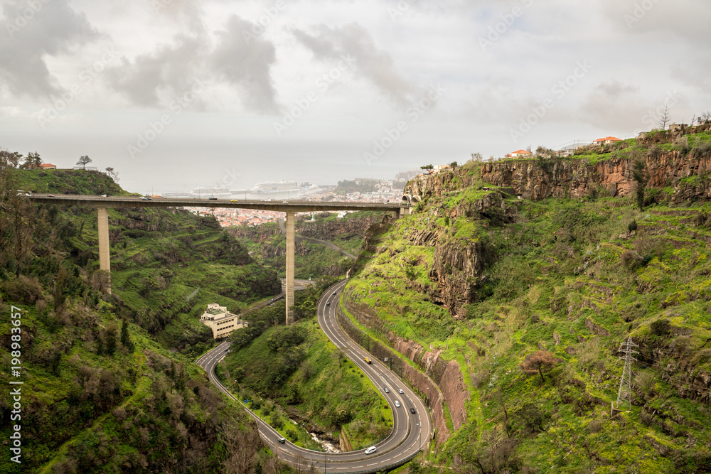 Fototapeta premium Steep terraced fields near Monte in Madiera