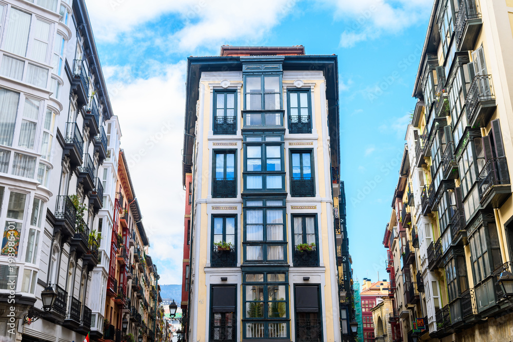 Fototapeta premium traditional houses of bilbao at old town, Spain