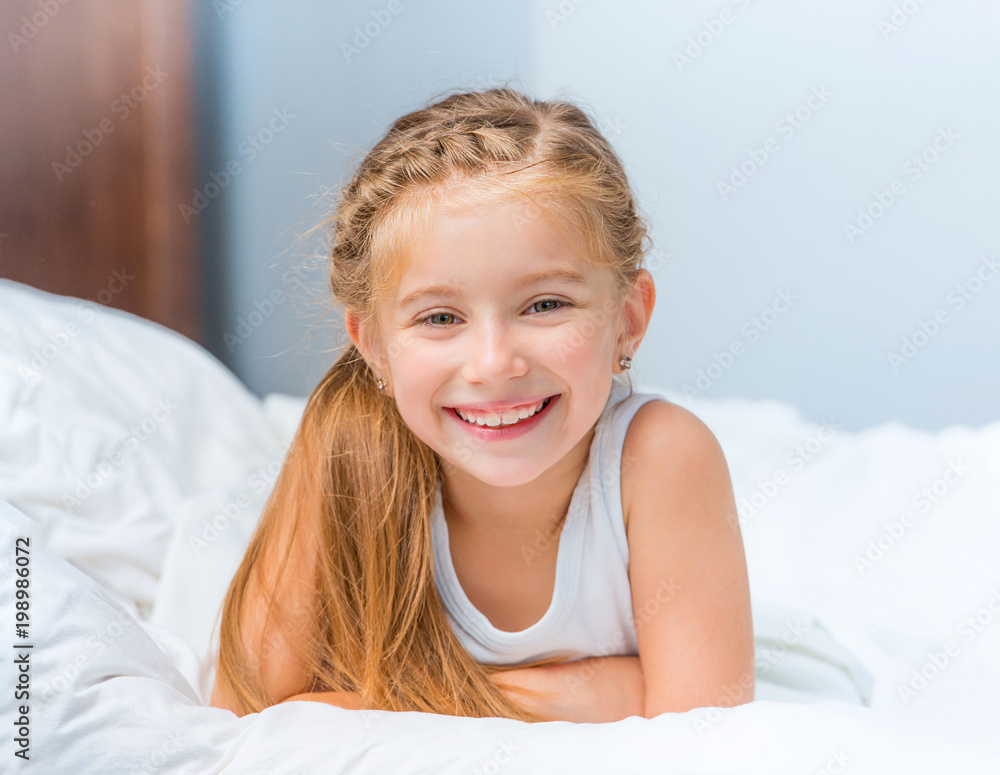 smiling little girl woke up smiling little girl woke up