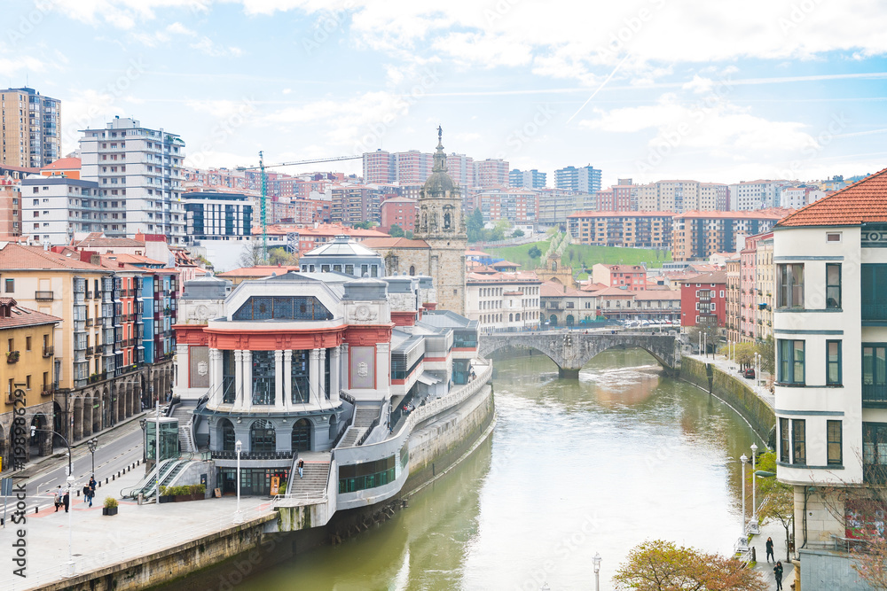 bilbao riverbank and old town views, Spain