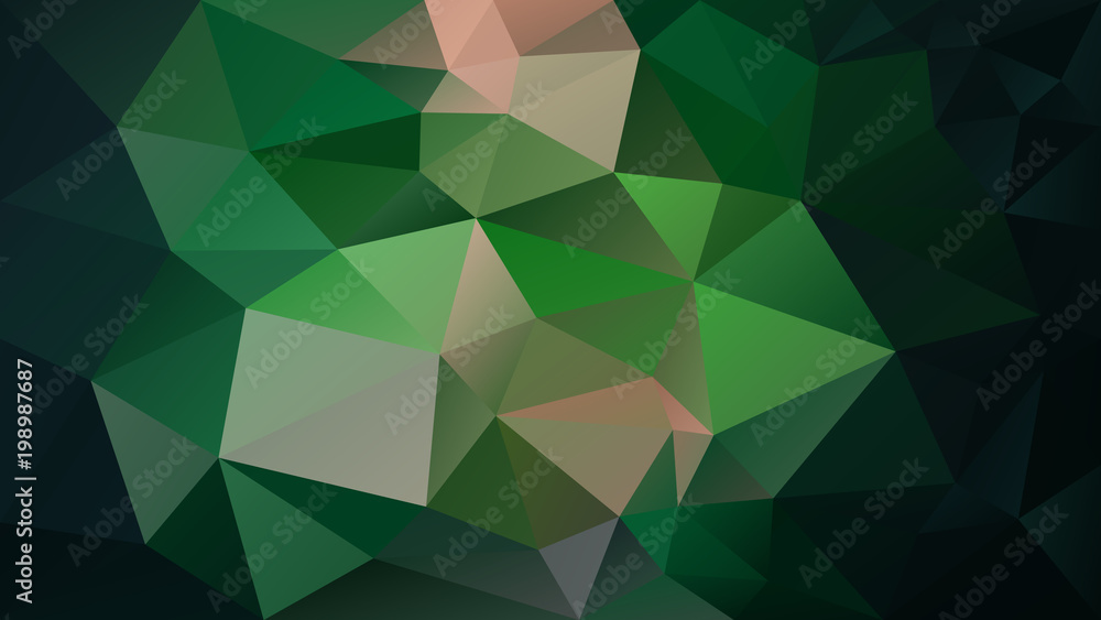 vector abstract irregular polygonal background - triangle low poly pattern - dark emerald green and beige color