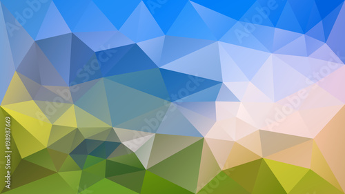 vector abstract irregular polygonal background - triangle low poly pattern - blue sky over green landscape colored