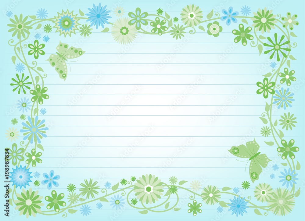 Summer frame formed by fancy flowers and butterflies. Light background. Summer frame formed by fancy flowers and butterflies. Light background.