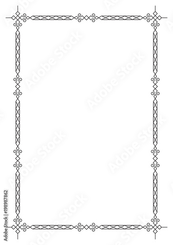 Ornate geometric black framework. A3 page size. For certificate, diploma, announcement, label, card.