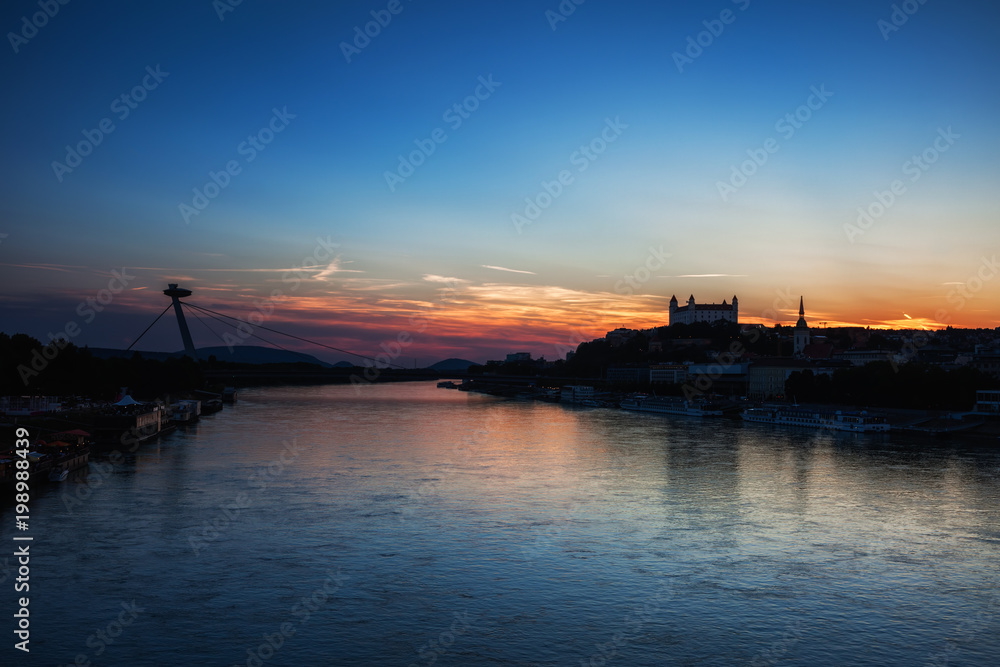 Twilight Evening at Danube River in Bratislava