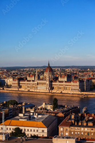 Hungarian Parliament in Budapest City At Sunset