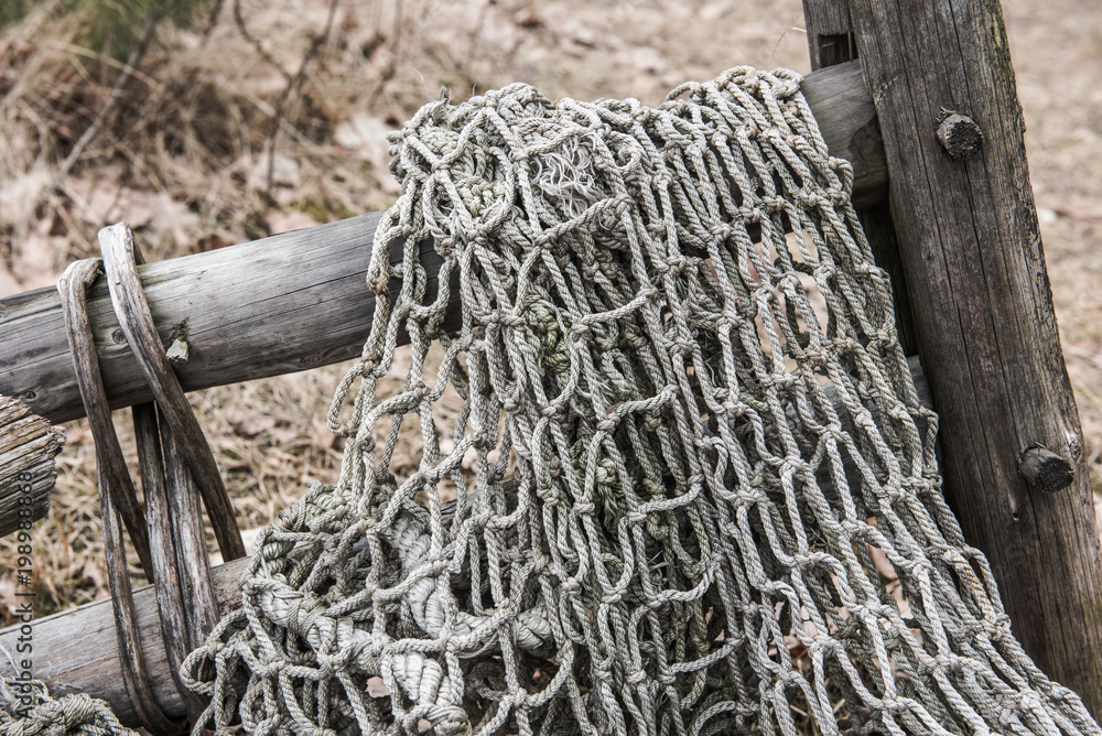fishing old network, fishing net texture of fisherman folk, woven with  nylon rope. Stock Photo