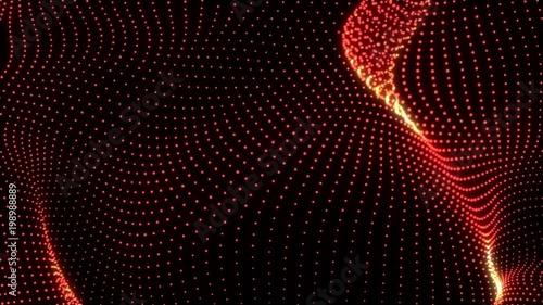 Abstract Red cg motion waving texture with glowing defocused particles. Cyber or technology digital landscape background. 1920p Full hd photo