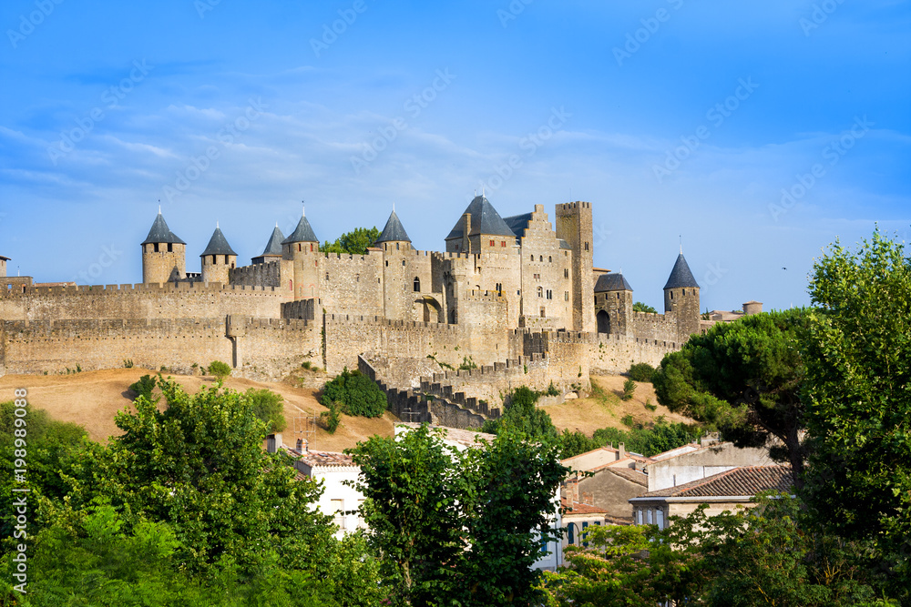 Beautiful view of old fortress of Carcassone. France. It was added to the UNESCO list of World Heritage Sites in 1997