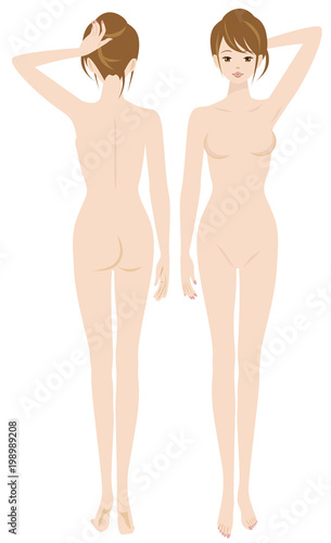 美容　女性　全身　裸　前　後