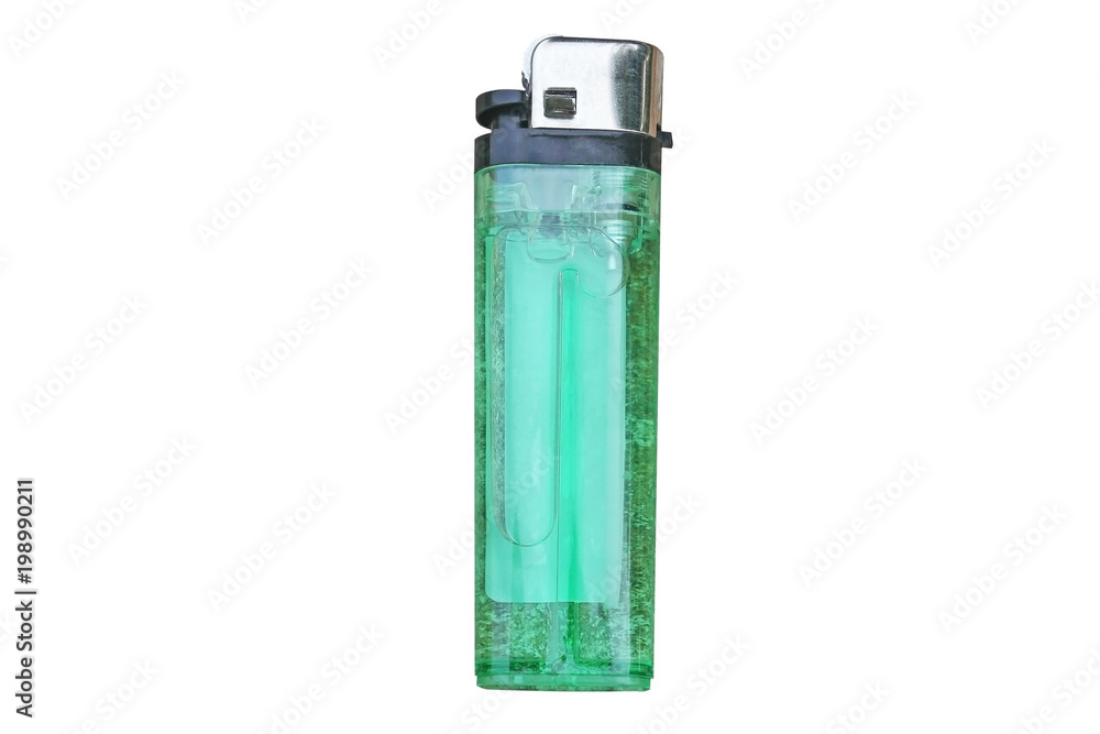 isolated green plastic gas lighter on white background isolated green plastic gas lighter on white background