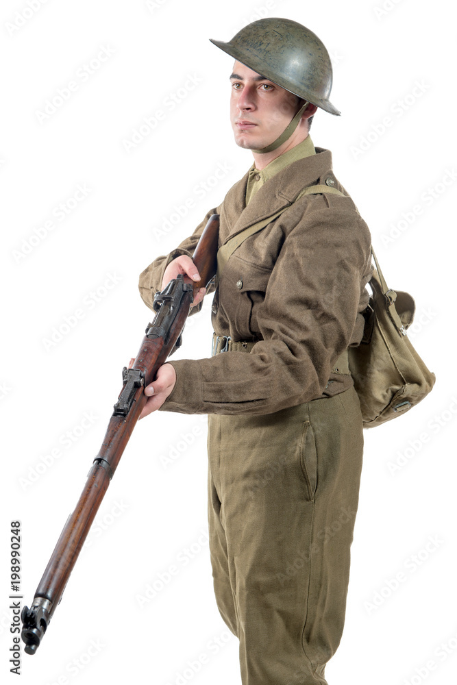 Obraz premium WW1 British Army Soldier from France 1918, on white