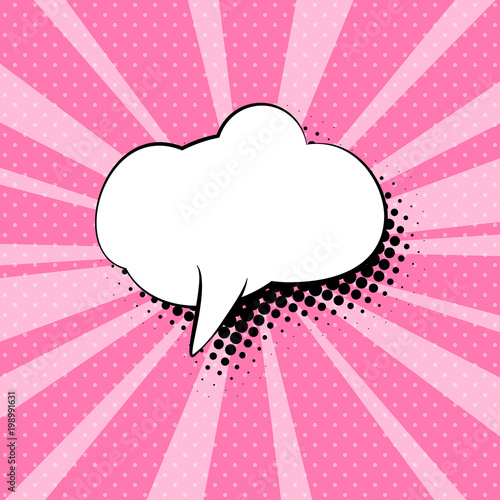Speech Bubble on Pink Pop Art Retro Background, Background with Sun's Rays and Dots , Vector Illustration
