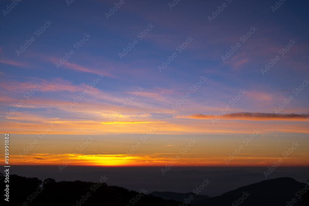 Morning atmosphere with sunrise view on the moutain of thailand.