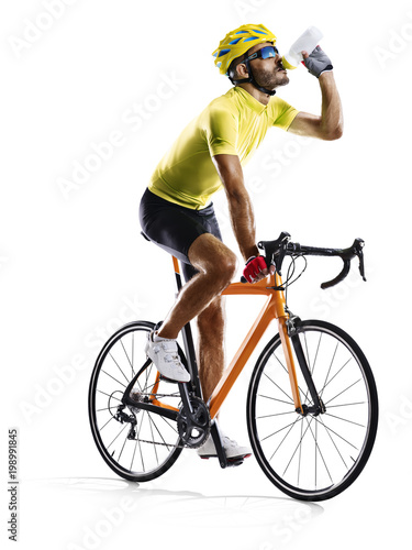 Professinal road bicycle racer isolated on white