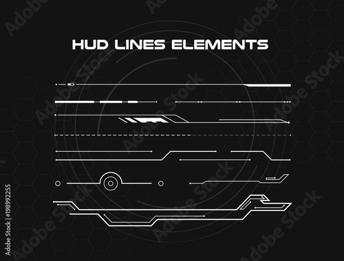 Set of black and white hud lines infographic elements. Head-up display elements for the web and app. Futuristic user interface. Virtual graphic.