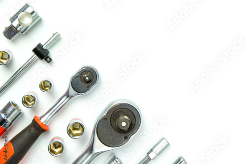 Socket Spanner Wrenches on white Background for mechanical tools concept