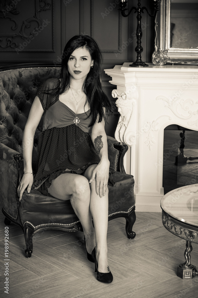 Gorgeous and sexy beautiful fashion model on old lux vintage guest room . Beautiful woman in vintage style and retro look. Elegant style in modern life Gorgeous and sexy beautiful fashion model on old lux vintage guest room . Beautiful woman in vintage style and retro look. Elegant style in modern life