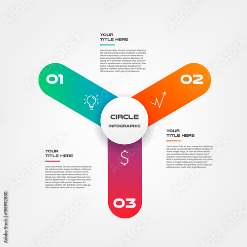 Windmill, propeller, gradient circle infographics step by step. Element of chart, graph, diagram with 3 options - parts, processes, timelines. Vector business template for presentation