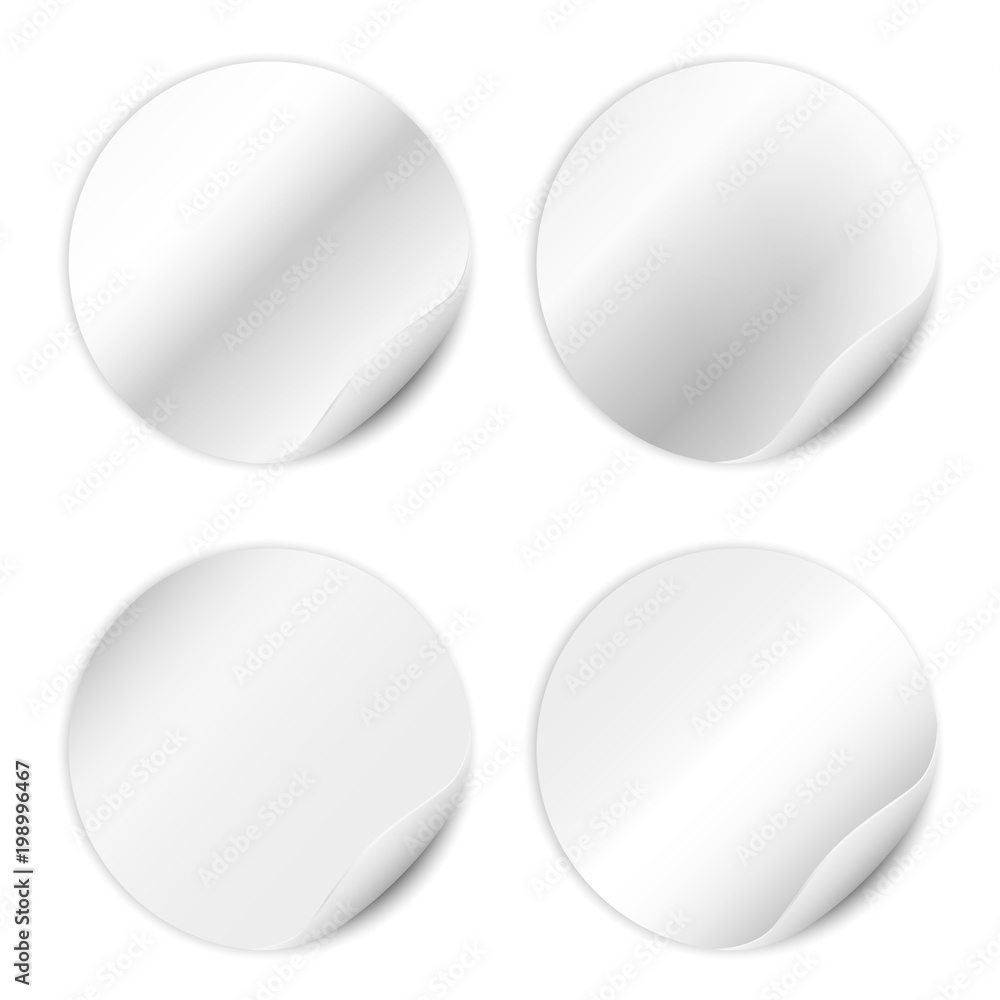 Vector set of blank stickers isolated on white background. Round stickers for advertising design. 
