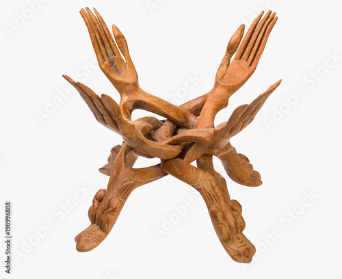 Wooden vase in the form of four bound hands