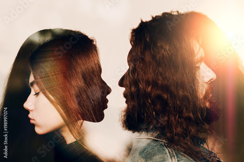 Man and woman. Relationships concept. Multiple exposure. photo