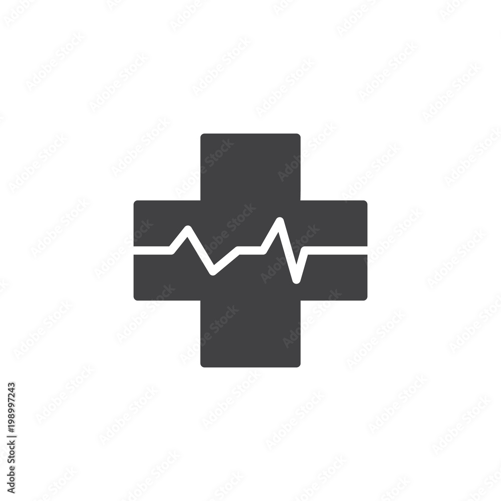 Medical cross with heart beat vector icon. filled flat sign for mobile concept and web design. Hospital simple solid icon. Symbol, logo illustration. Pixel perfect vector graphics Medical cross with heart beat vector icon. filled flat sign for mobile concept and web design. Hospital simple solid icon. Symbol, logo illustration. Pixel perfect vector graphics