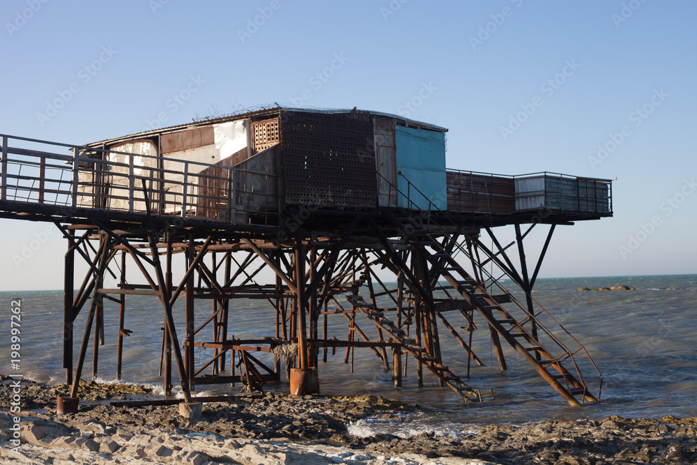 Beautiful surreal landscape of abandoned house at Caspian Sea, Azerbaijan, Novkhani Beautiful surreal landscape of abandoned house at Caspian Sea, Azerbaijan, Novkhani
