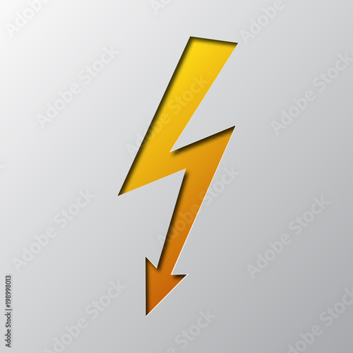Paper art of the yellow lightning. Vector illustration.