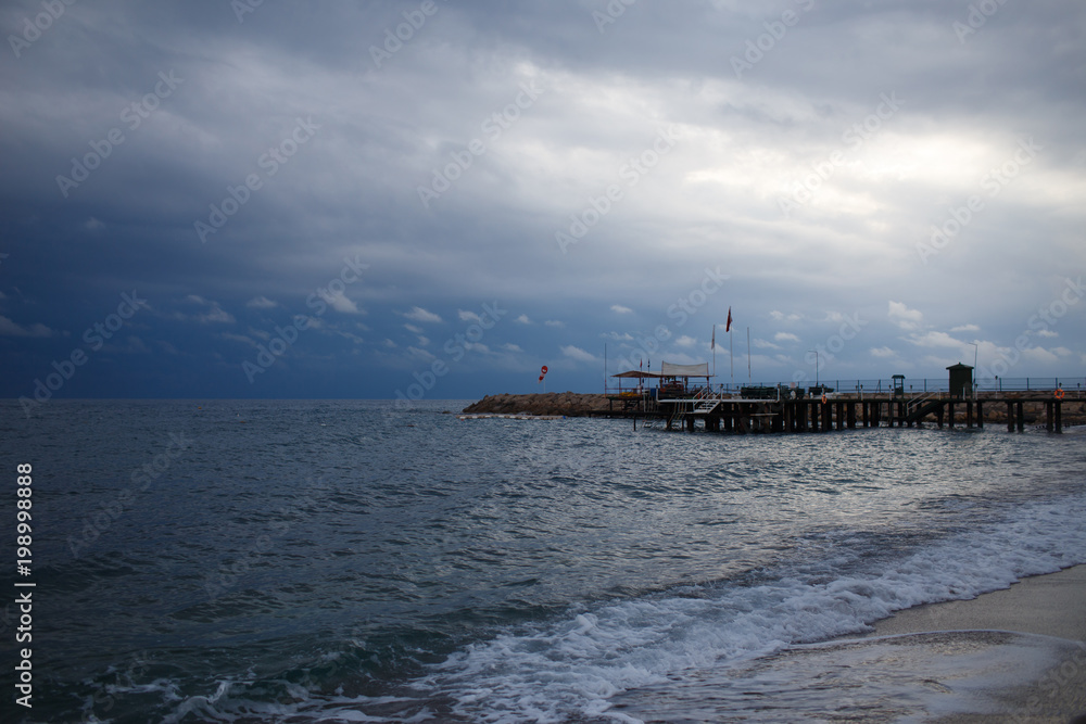 waves on the sea. Evening landscape with clouds waves on the sea. Evening landscape with clouds