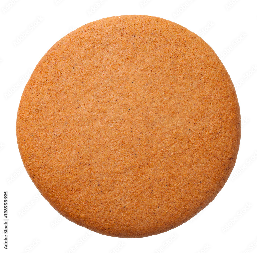 Gingerbread Round Cookie Isolated on White Background. - obrazy, fototapety, plakaty 