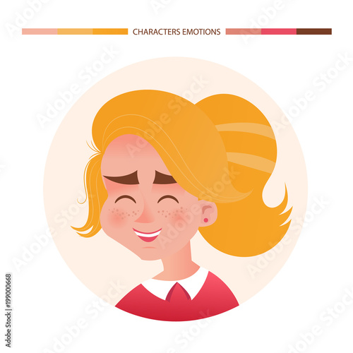 Character emotions avatar laughing girl with red hair