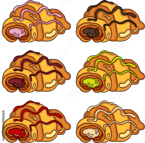 Set of croissants with different fillings