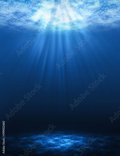 Stampa su tela Sunbeam vertical Abstract underwater backgrounds in the sea.
