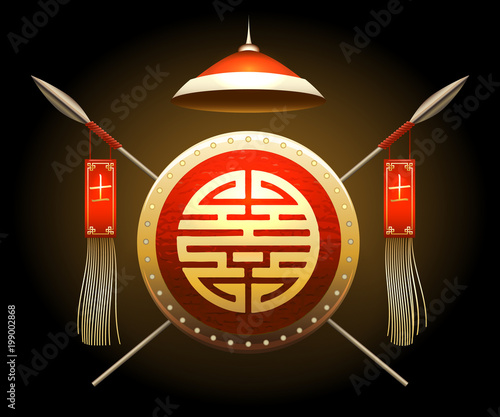 Medieval Asian Warrior Shield and Spears