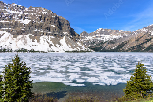 Early spring at Bow Lake at a roadside turnout on Alberta Highway 93, Alberta, Canada
