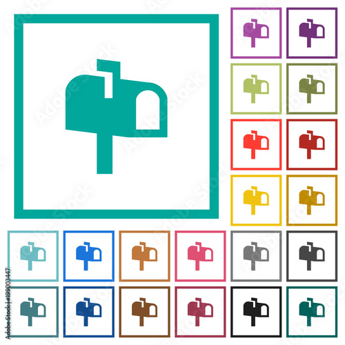 Mailbox flat color icons with quadrant frames
