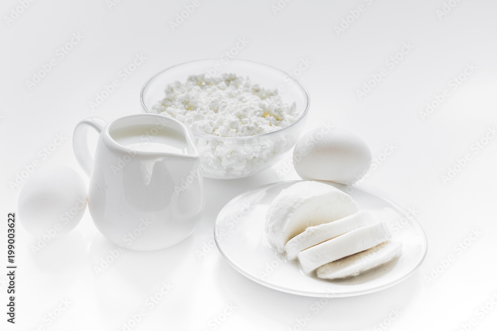 proteic breakfast concept with dairy products on table mockup proteic breakfast concept with dairy products on table mockup