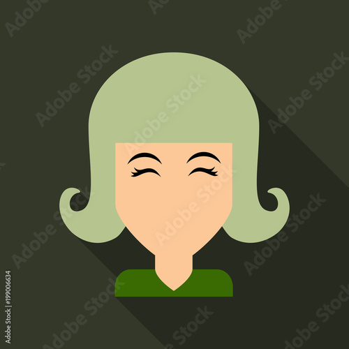 Face of a young beautiful woman with long hair. Women hairstyle icon. Logo women face with fashionable hairstyle. Vector Illustration