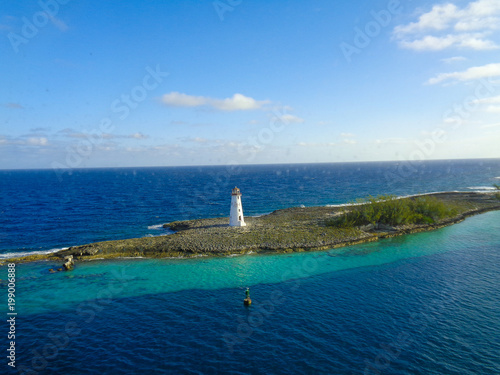 nice view to an island with lighthouse