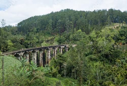 Old railway in the jungle. Aerial View. Nine Arches Bridge is located in Demodara, Ella city, Sri Lanka.