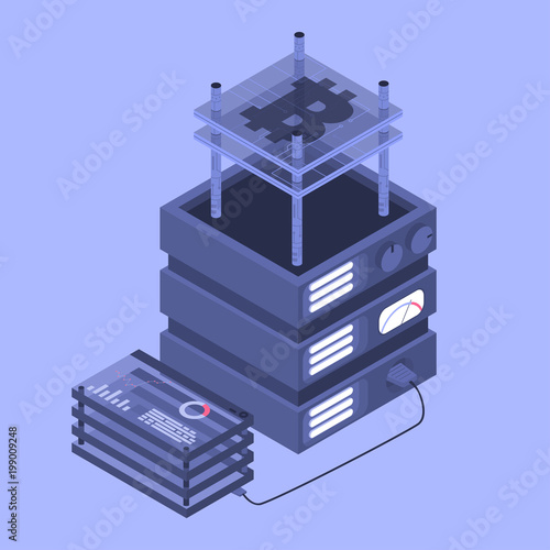 Cryptocurrency farm concept. Template for landing page. Vector illustration.