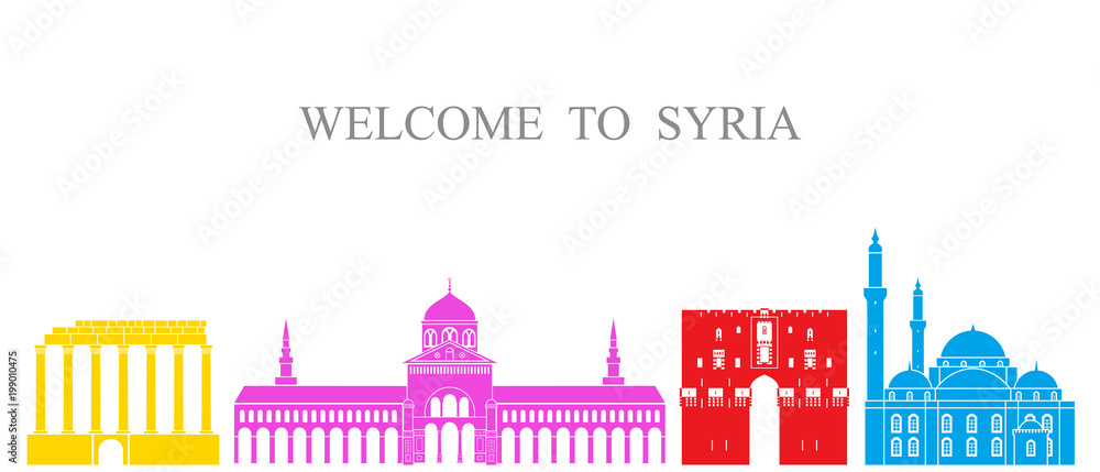 Syria set.  Isolated  Syria  architecture on white background
