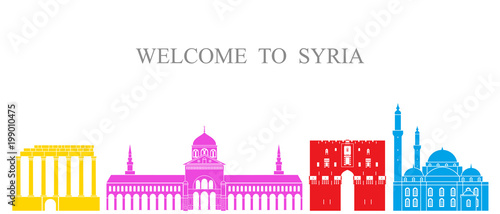 Syria set.  Isolated  Syria  architecture on white background