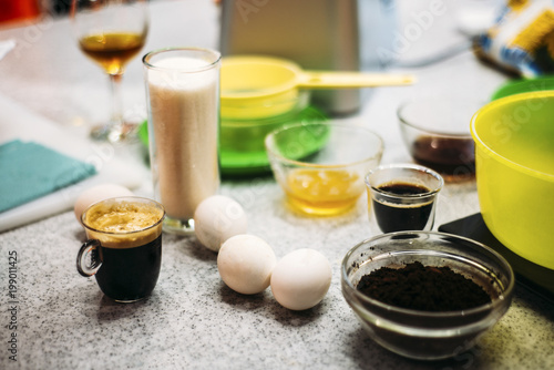 ingredients eggs coffee cacao powder brown sugar honey