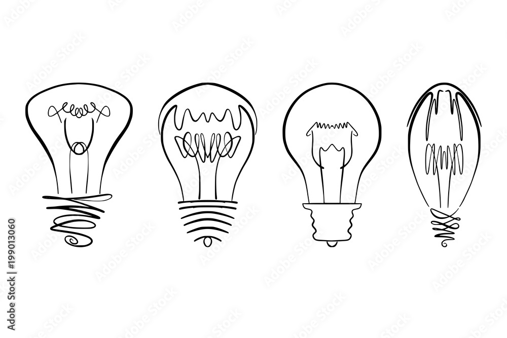 Light bulb vector image, hand drawn lightbulb set usable as logo, icon ...